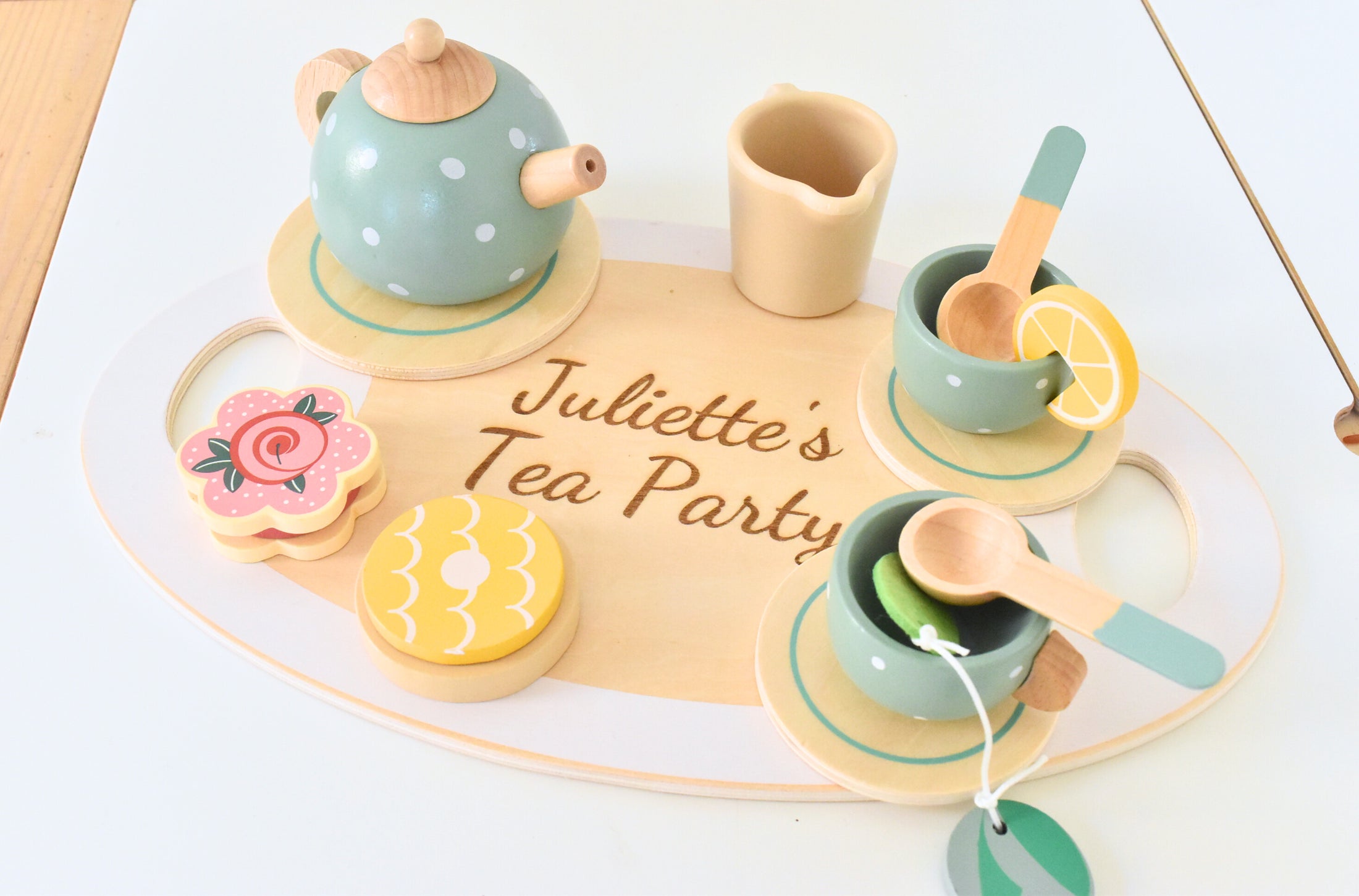 Personalized Toddler Tea Play Set - Wooden Montessori Gift