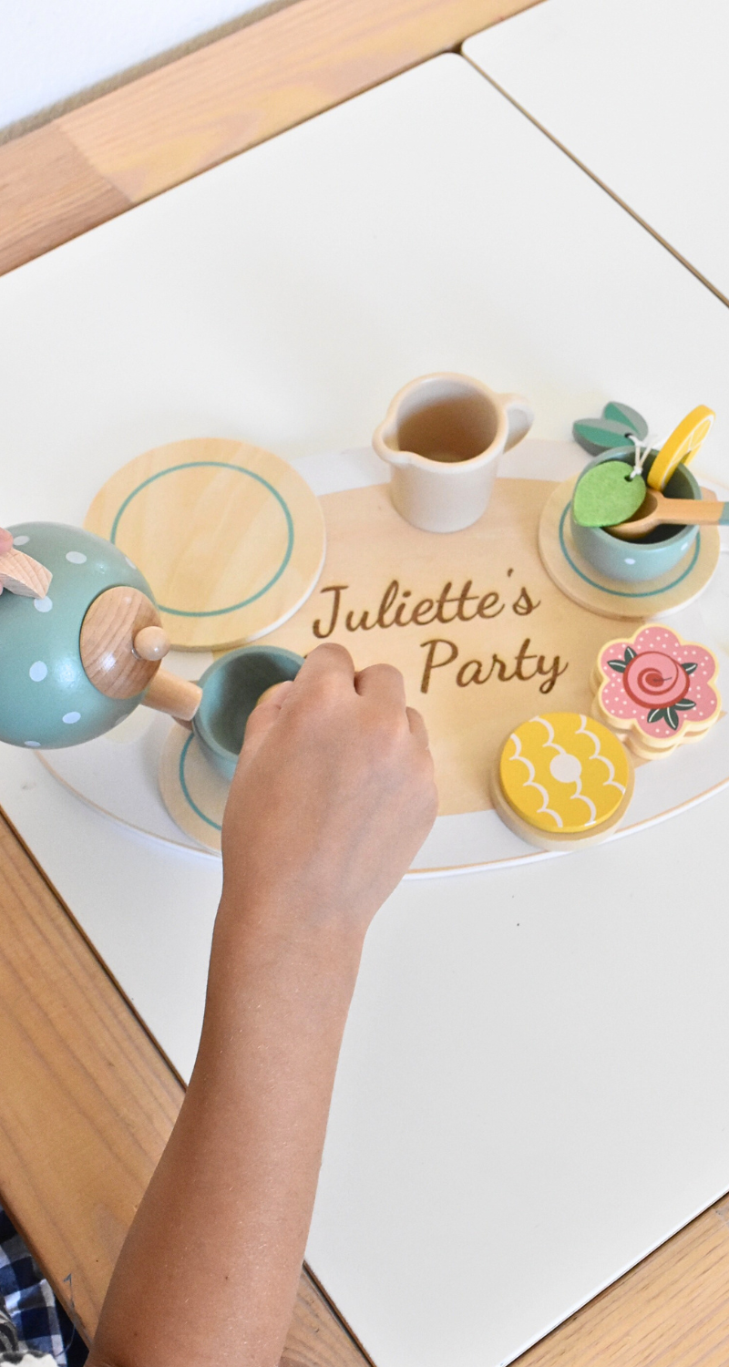 Personalized Toddler Tea Play Set - Wooden Montessori Gift